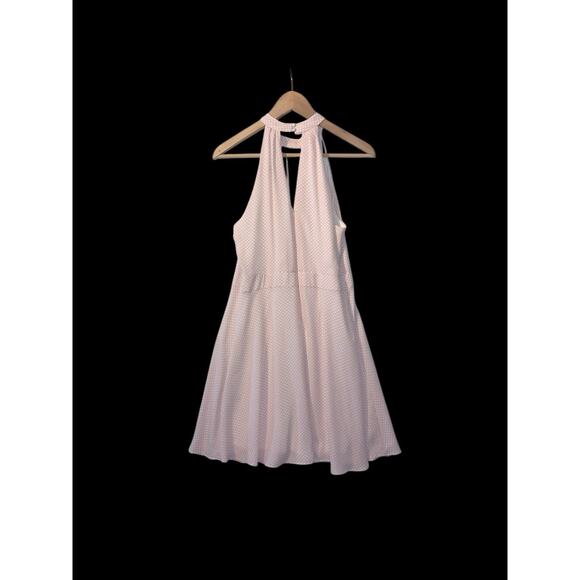 Express Pastel Pink Polka Dot Choker Tea Length Fit & Flare Keyhole Cutout Sz 12 - Picture 3 of 16